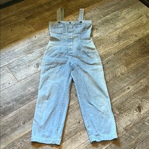 CHANEL Vintage Light Blue Denim Overalls w/ CC logo buttons